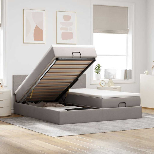 Struttura Letto Pouf con Materassi Tortora 180x200cm in Tessuto | homemem39