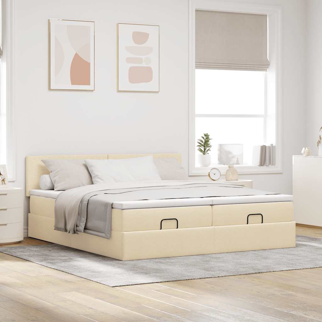 Struttura Letto Pouf con Materassi Crema 180x200 cm in Tessuto | homemem39