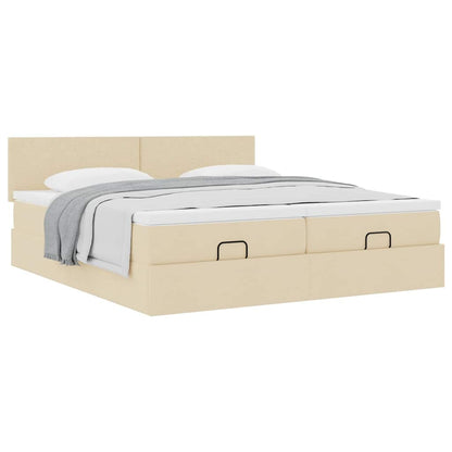 Struttura Letto Pouf con Materassi Crema 180x200 cm in Tessuto | homemem39