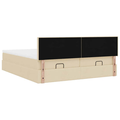 Struttura Letto Pouf con Materassi Crema 180x200 cm in Tessuto | homemem39