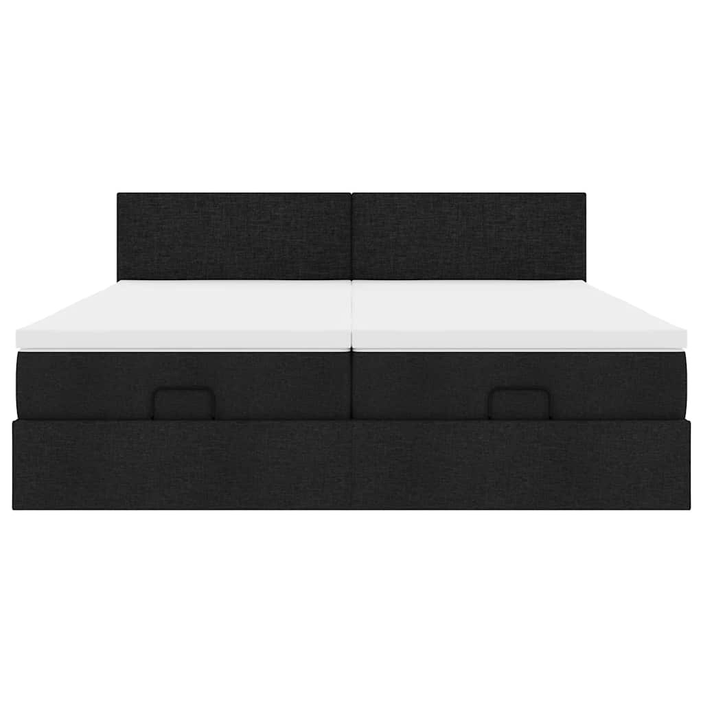 Struttura Letto Pouf con Materassi Nero 200x200 cm in Tessuto