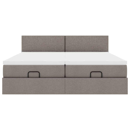 Struttura Letto Pouf con Materassi Tortora 200x200 cm Tessuto