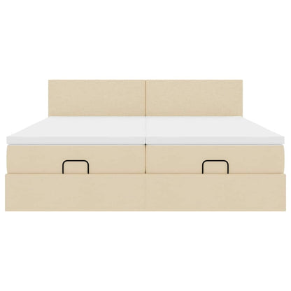 Struttura Letto Pouf con Materassi Crema 200x200 cm in Tessuto