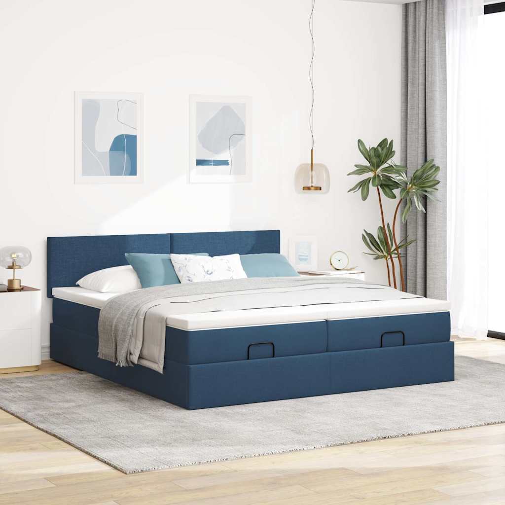 Struttura Letto Pouf con Materassi Blu 200x200 cm in Tessuto | homemem39
