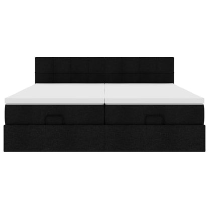 Struttura Letto Pouf con Materassi Nero 160x200 cm in Tessuto