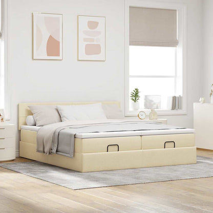 Struttura Letto Pouf con Materassi Crema 160x200 cm in Tessuto