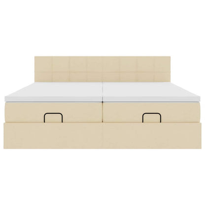 Struttura Letto Pouf con Materassi Crema 160x200 cm in Tessuto