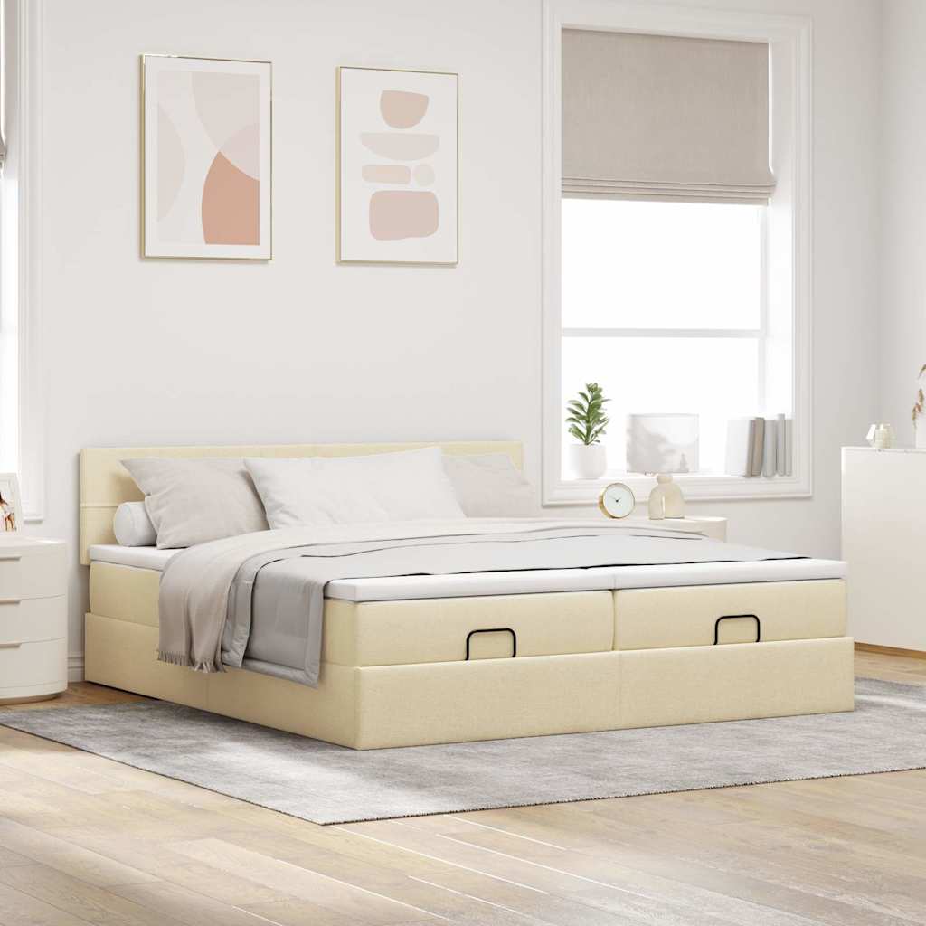 Struttura Letto Pouf con Materassi Crema 180x200 cm in Tessuto | homemem39