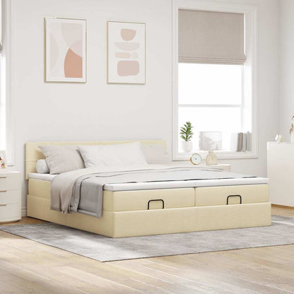 Struttura Letto Pouf con Materassi Crema 180x200 cm in Tessuto | homemem39