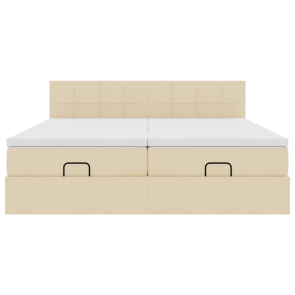Struttura Letto Pouf con Materassi Crema 180x200 cm in Tessuto