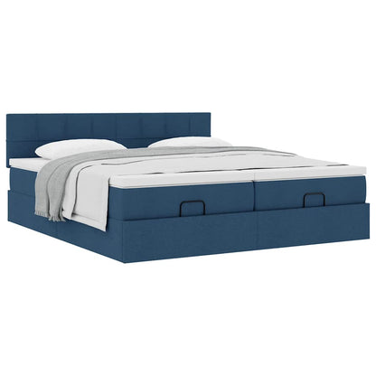 Struttura Letto Pouf con Materassi Blu 200x200 cm in Tessuto | homemem39