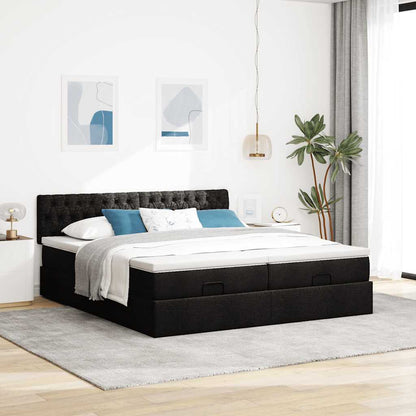 Struttura Letto Pouf con Materassi Nero 160x200 cm in Tessuto | homemem39
