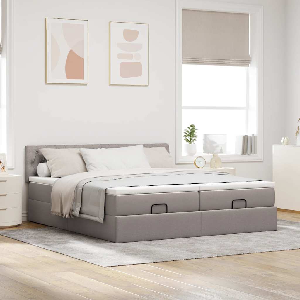 Struttura Letto Pouf con Materassi Tortora 160x200cm in Tessuto