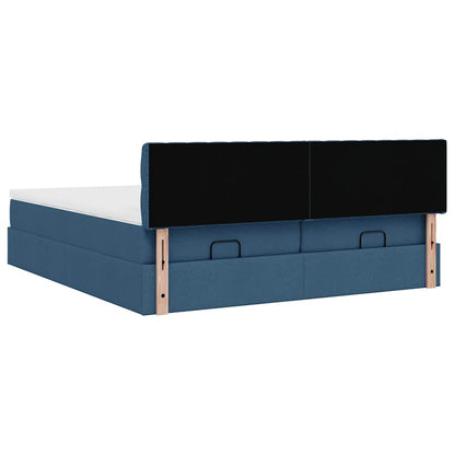 Struttura Letto Pouf con Materassi Blu 160x200 cm in Tessuto