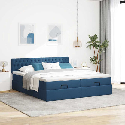 Struttura Letto Pouf con Materassi Blu 200x200 cm in Tessuto | homemem39