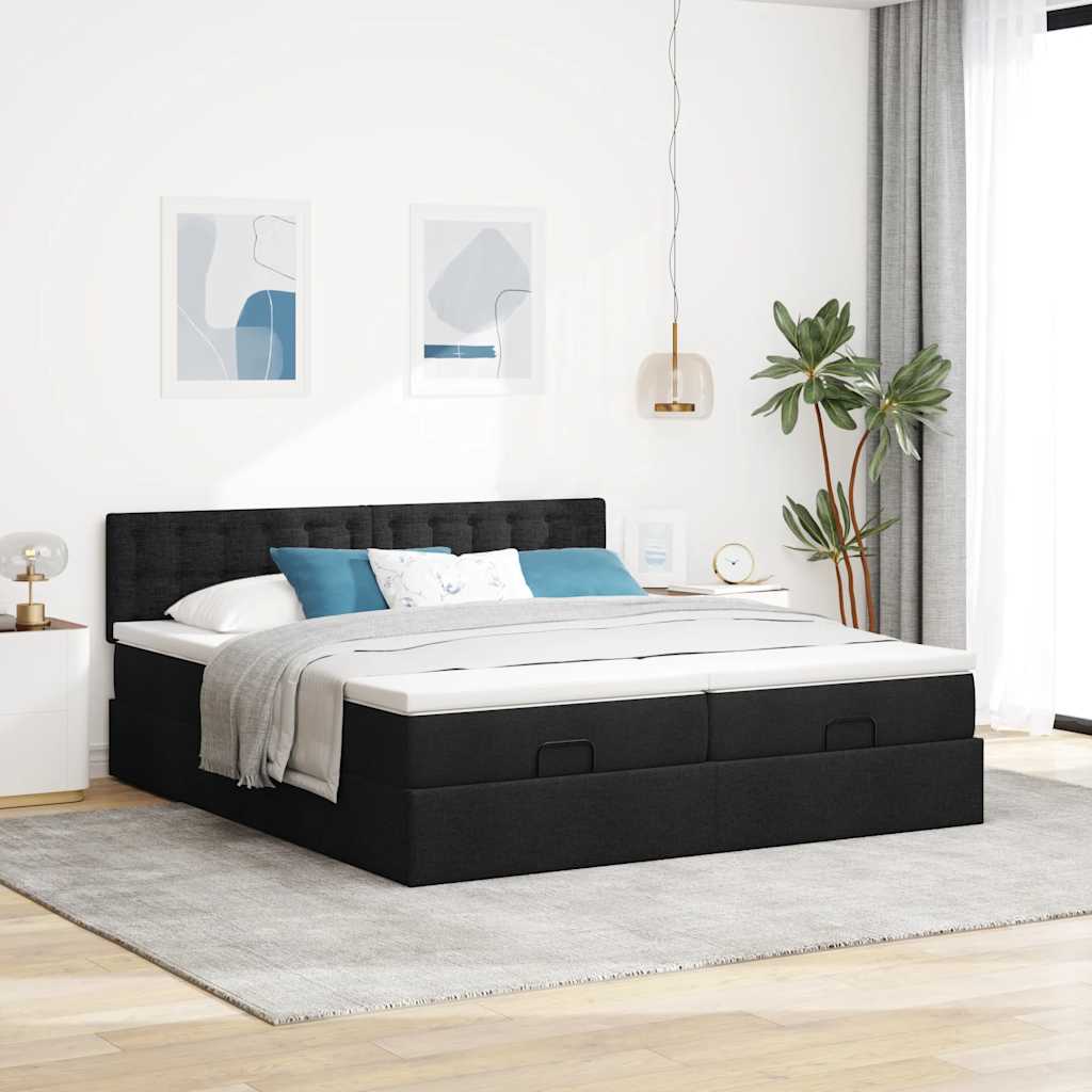 Struttura Letto Pouf con Materassi Nero 160x200 cm in Tessuto | homemem39