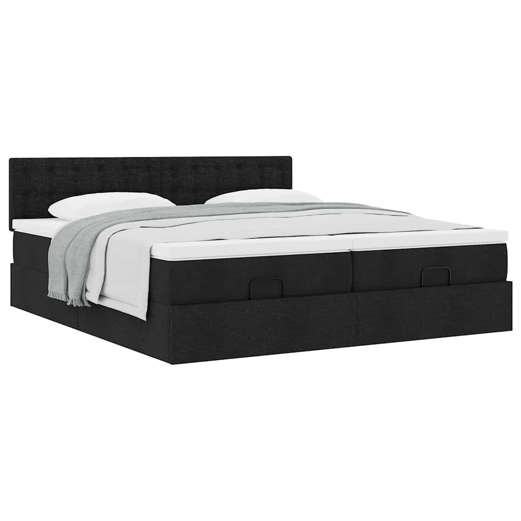 Struttura Letto Pouf con Materassi Nero 160x200 cm in Tessuto | homemem39