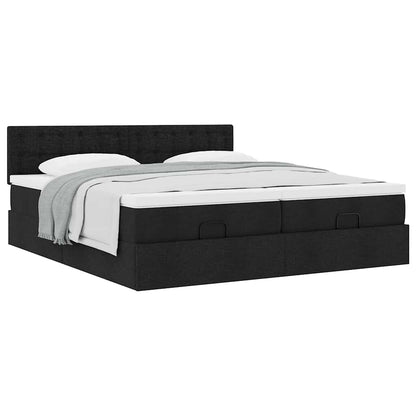 Struttura Letto Pouf con Materassi Nero 160x200 cm in Tessuto | homemem39
