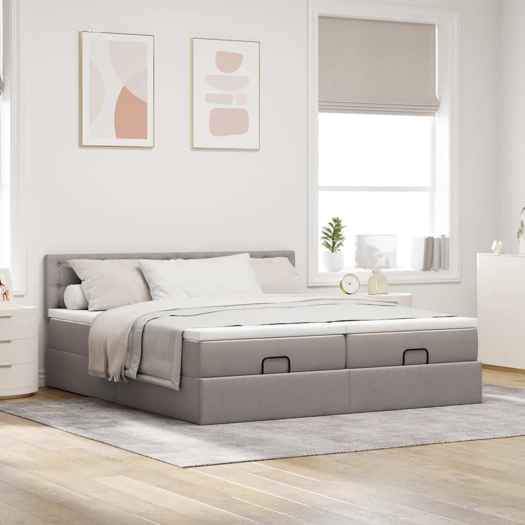Struttura Letto Pouf con Materassi Tortora 160x200cm in Tessuto