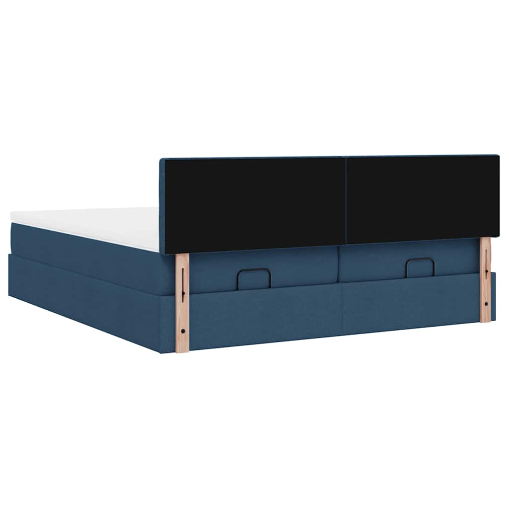 Struttura Letto Pouf con Materassi Blu 160x200 cm in Tessuto