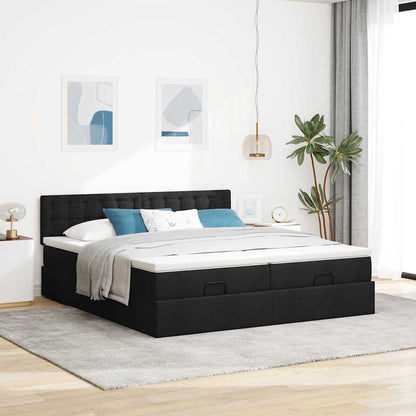 Struttura Letto Pouf con Materassi Nero 180x200 cm in Tessuto | homemem39
