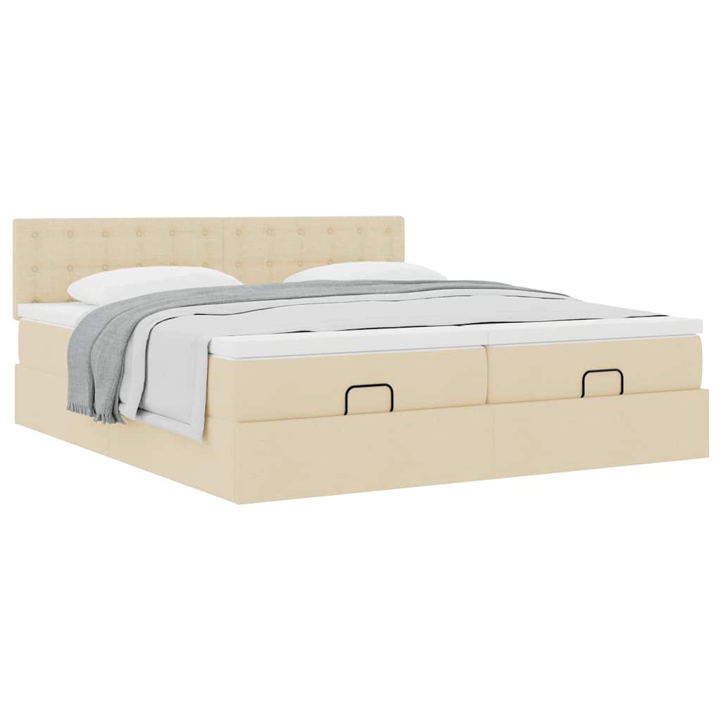 Struttura Letto Pouf con Materassi Crema 180x200 cm in Tessuto | homemem39