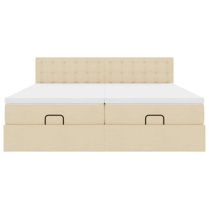Struttura Letto Pouf con Materassi Crema 180x200 cm in Tessuto | homemem39