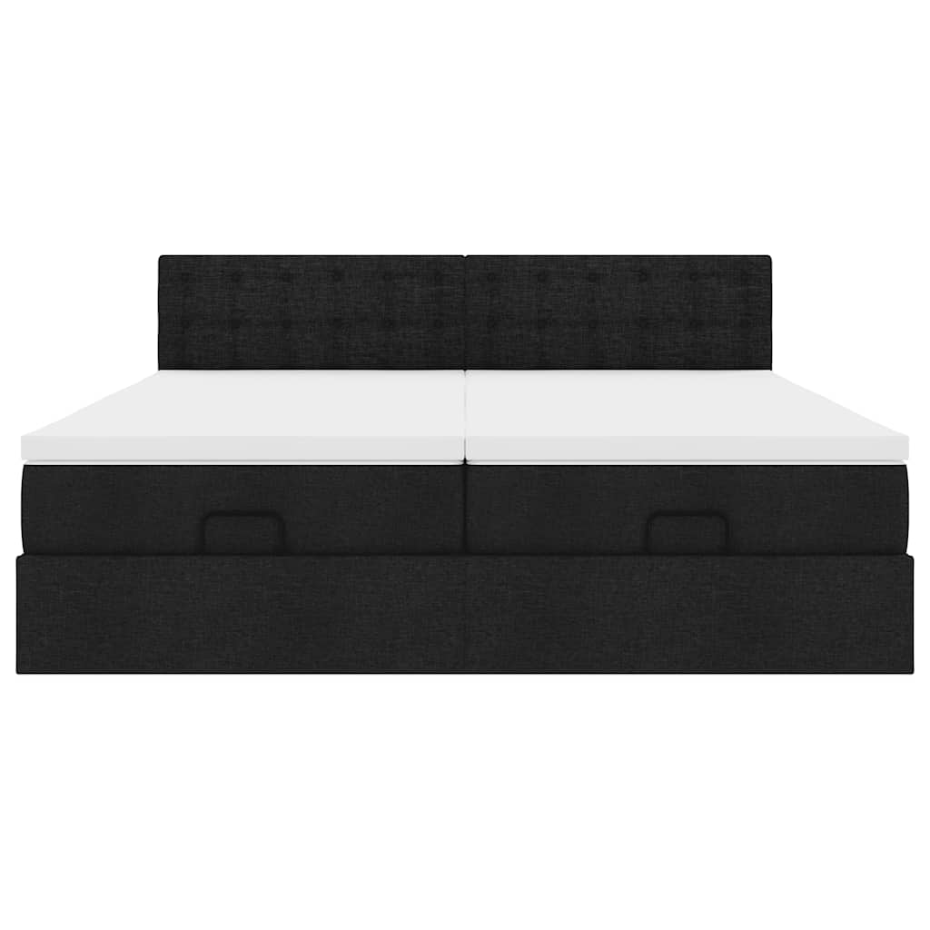 Struttura Letto Pouf con Materassi Nero 200x200 cm in Tessuto