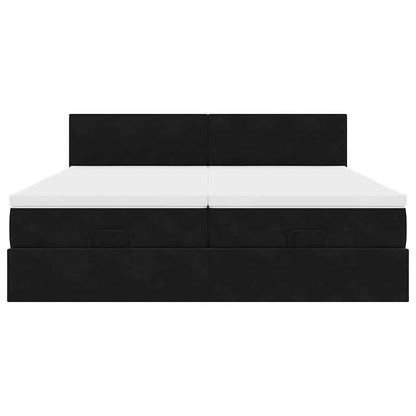 Struttura Letto Pouf con Materassi Nero 160x200 cm in Velluto