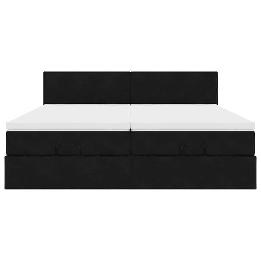 Struttura Letto Pouf con Materassi Nero 160x200 cm in Velluto