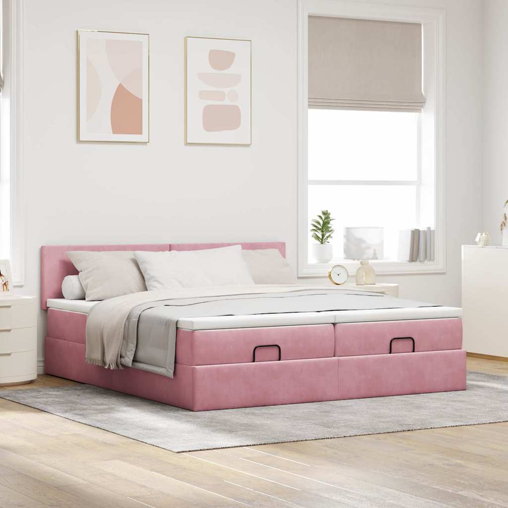 Struttura Letto Pouf con Materassi Rosa 160x200 cm Velluto | homemem39