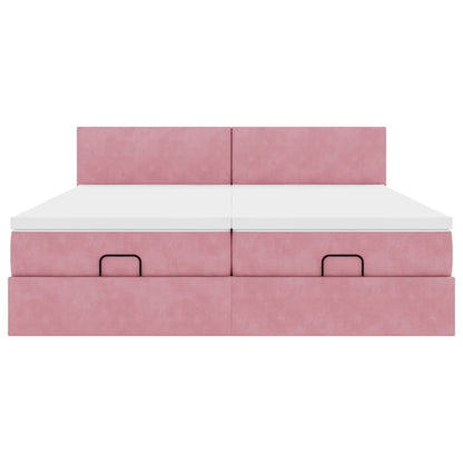 Struttura Letto Pouf con Materassi Rosa 160x200 cm Velluto | homemem39