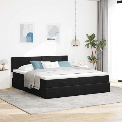 Struttura Letto Pouf con Materassi Nero 180x200 cm in Velluto