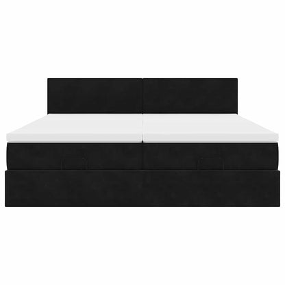 Struttura Letto Pouf con Materassi Nero 180x200 cm in Velluto