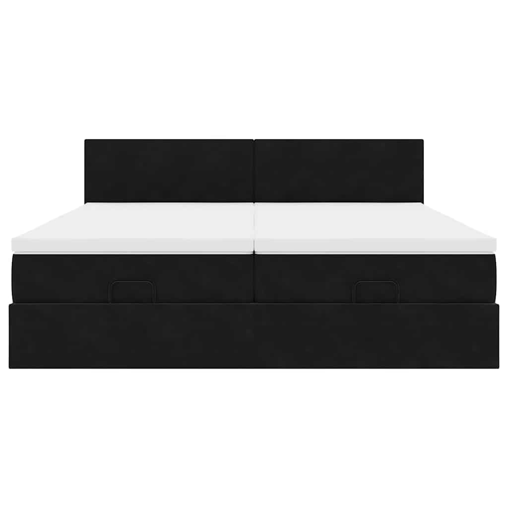 Struttura Letto Pouf con Materassi Nero 200x200 cm Velluto