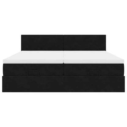 Struttura Letto Pouf con Materassi Nero 200x200 cm Velluto