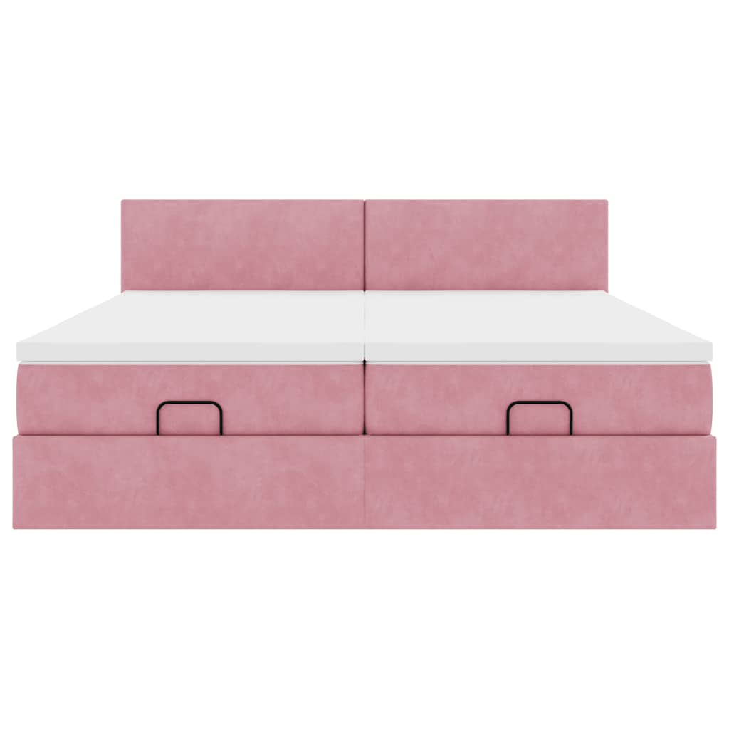 Struttura Letto Pouf con Materassi Rosa 200x200 cm Velluto - homemem39