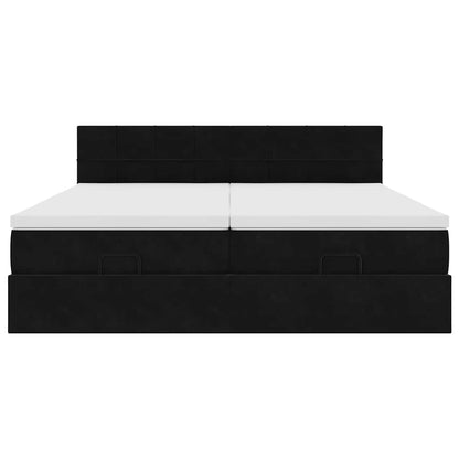 Struttura Letto Pouf con Materassi Nero 160x200 cm in Velluto