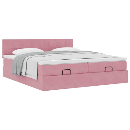 Struttura Letto Pouf con Materassi Rosa 160x200 cm Velluto | homemem39
