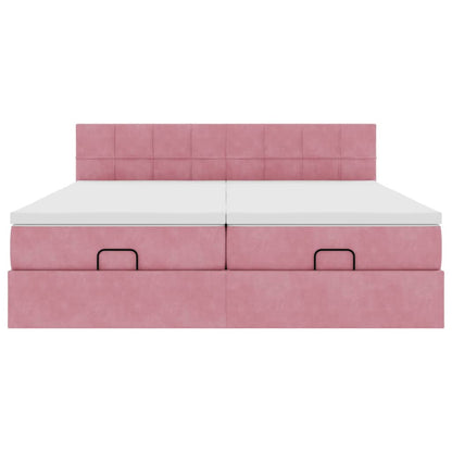 Struttura Letto Pouf con Materassi Rosa 160x200 cm Velluto | homemem39