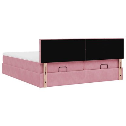 Struttura Letto Pouf con Materassi Rosa 160x200 cm Velluto | homemem39