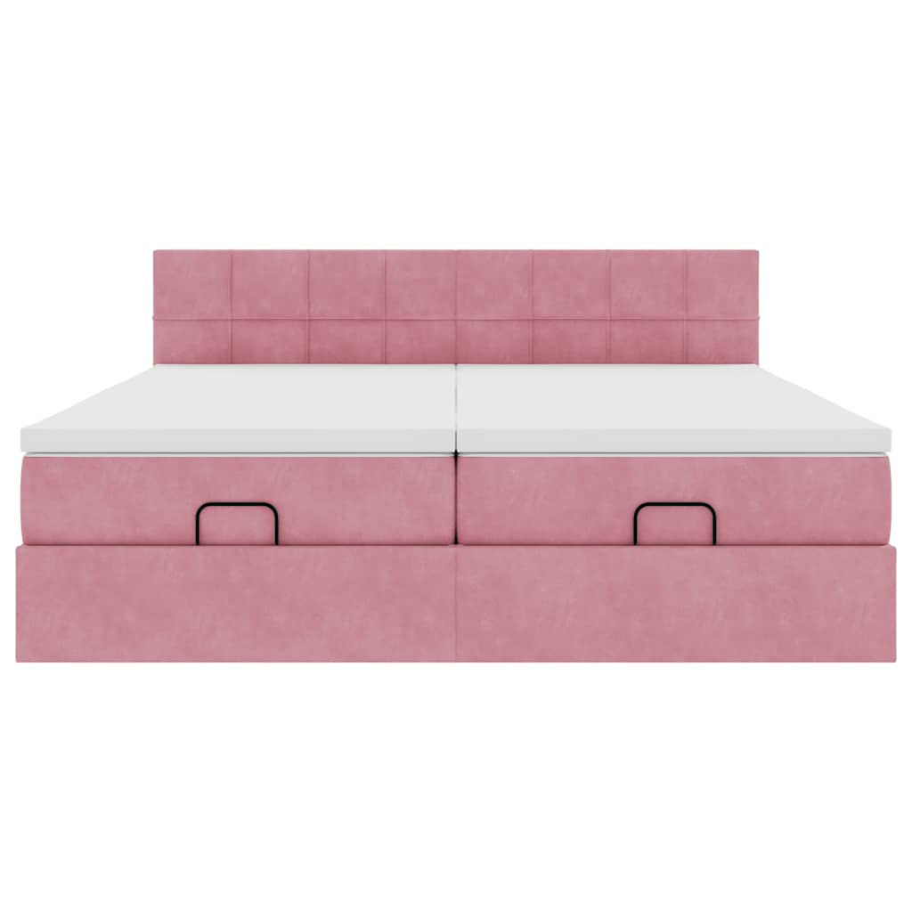 Struttura Letto Pouf con Materassi Rosa 180x200 cm Velluto