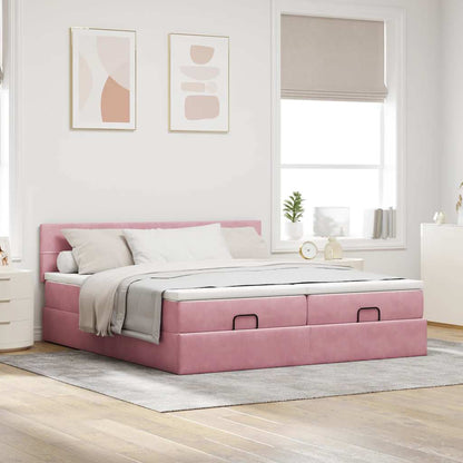 Struttura Letto Pouf con Materassi Rosa 200x200 cm Velluto - homemem39