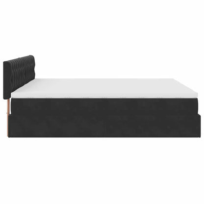 Struttura Letto Pouf con Materassi Nero 160x200 cm in Velluto