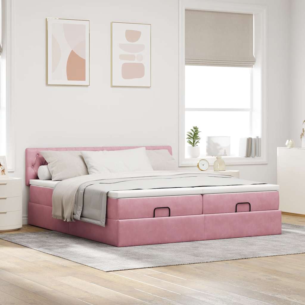 Struttura Letto Pouf con Materassi Rosa 160x200 cm Velluto | homemem39