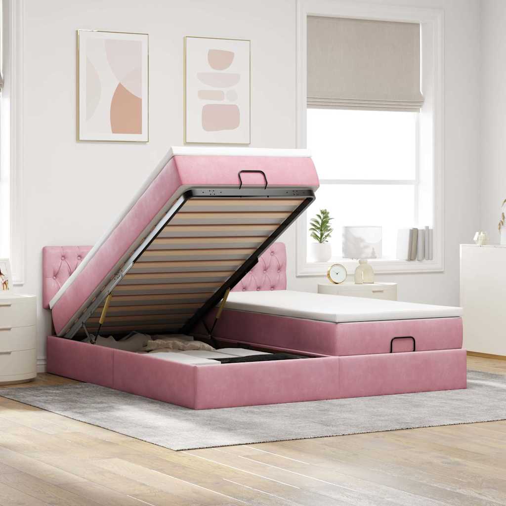 Struttura Letto Pouf con Materassi Rosa 160x200 cm Velluto | homemem39