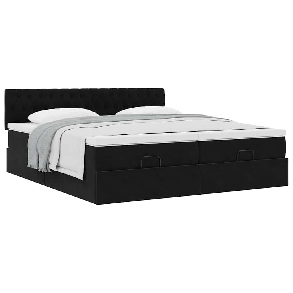 Struttura Letto Pouf con Materassi Nero 180x200 cm in Velluto | homemem39