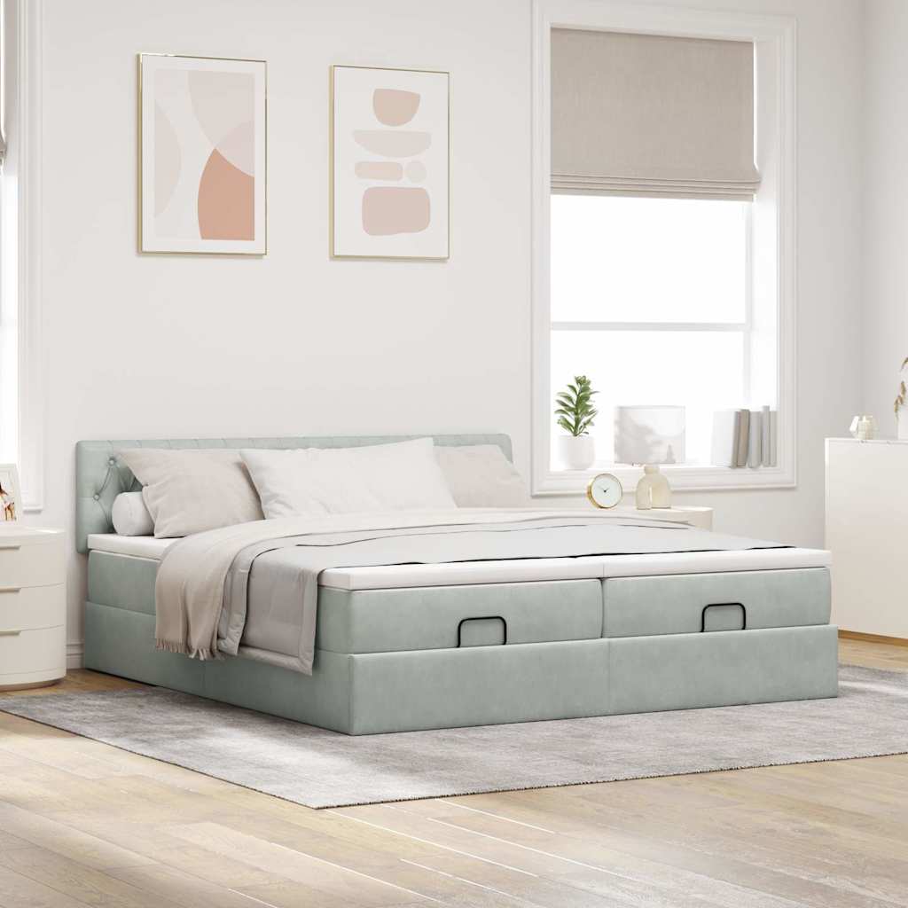 Struttura Letto Pouf con Materassi 200x200 cm Velluto