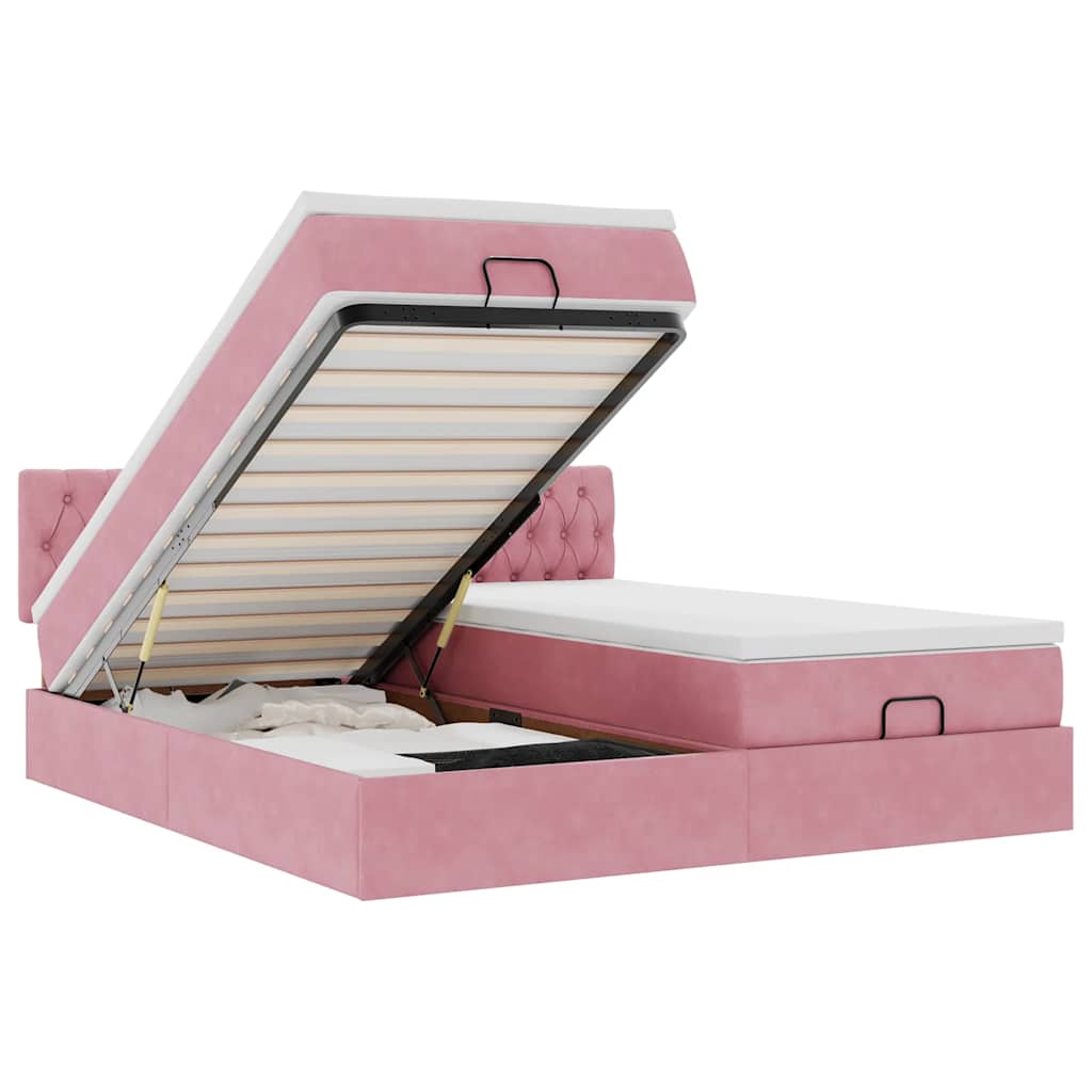 Struttura Letto Pouf con Materassi Rosa 200x200 cm Velluto - homemem39