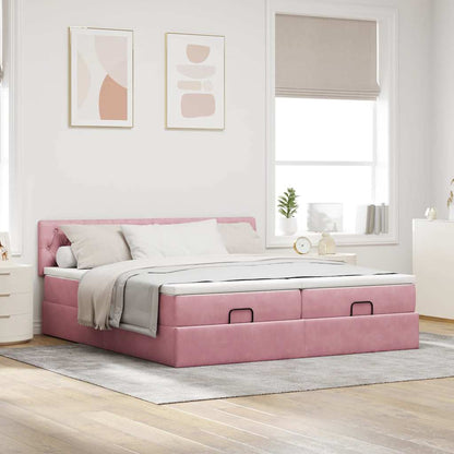 Struttura Letto Pouf con Materassi Rosa 200x200 cm Velluto - homemem39